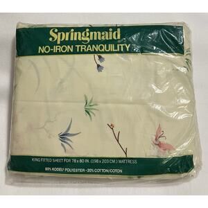 Vtg Springmaid No-Iron Tranquility King Fitted Sheet for 78X80 Mattress Paradise